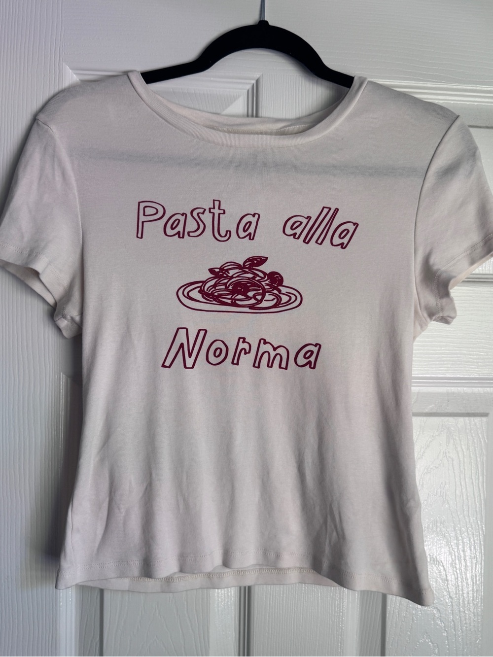 H&M Short-Sleeve Graphic Tee Italian Summer Crop Top Women’s Fitted Pasta Shirt